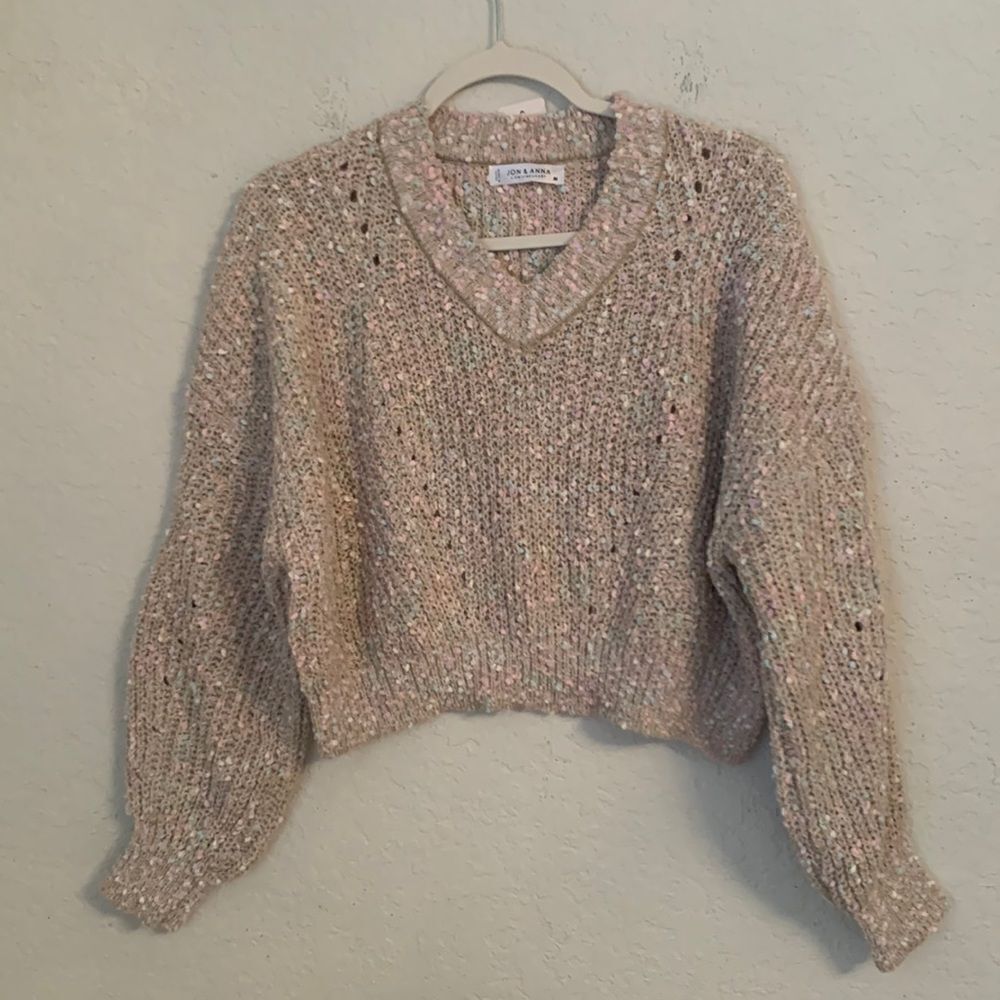 NWT Jon & Anna Casual V-Neck Multicolor Cropped Knit Sweater Women’s Size M